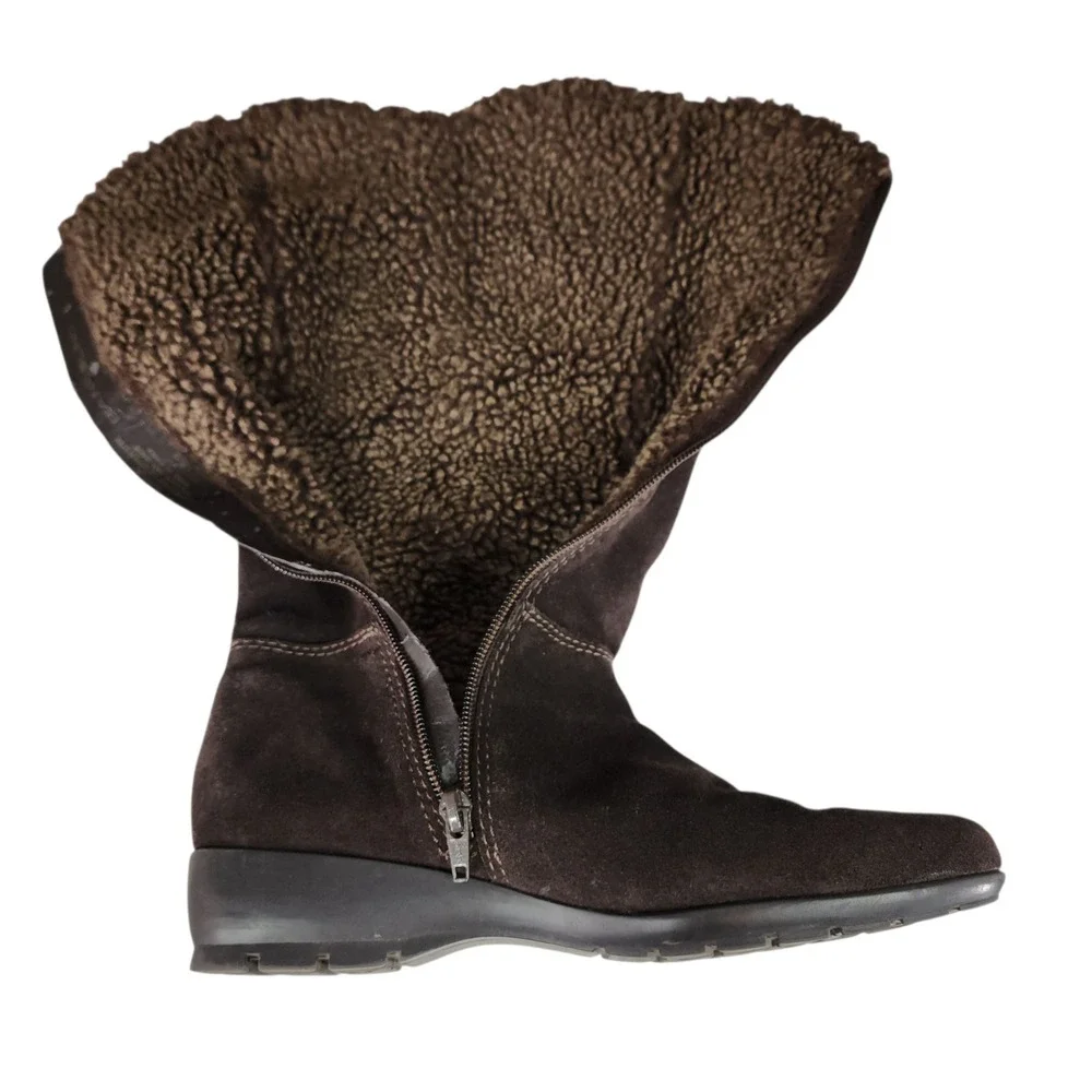 Bandolino Knee High Boot 7M Women Yoelia Brown Suede Faux Fur Lined‎ Wedge 15